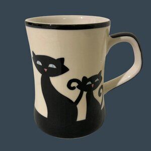Hues N Brews Black Cat With Blue Eyes Paw Prints Tea Coffee Mug